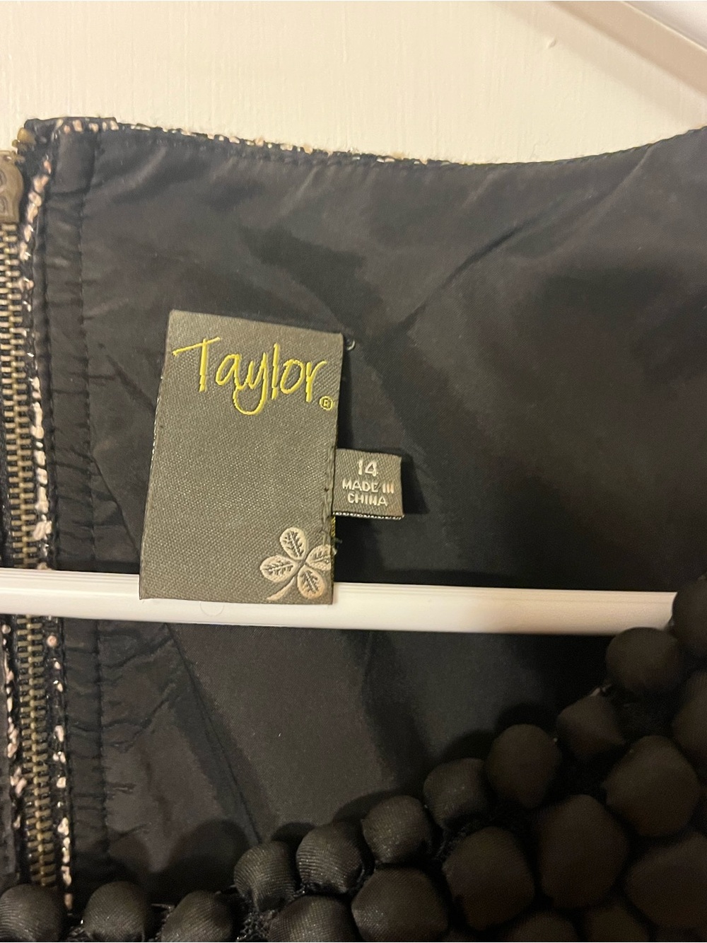 Taylor Black and Gray Textured Sleeveless Mini Dress with Beaded Collar - Picture 3 of 4